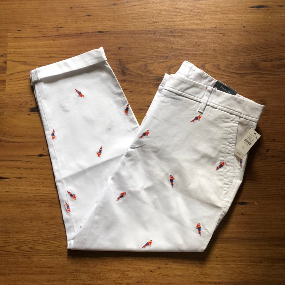 NWT Talbots parrot embroidered relaxed chino ankle length cuffed pants Size 8P